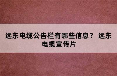 远东电缆公告栏有哪些信息？ 远东电缆宣传片